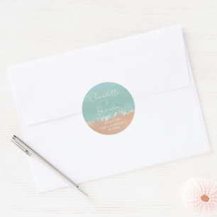 Simple Summer Seaside Beach Wedding Favours Classic Round Sticker