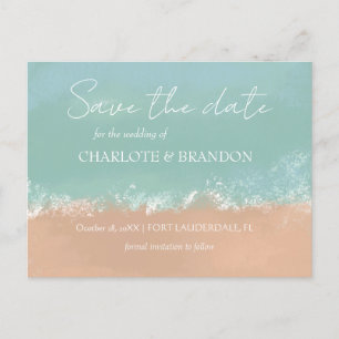 Simple Summer Seaside Beach Wedding  Save The Date Announcement Postcard