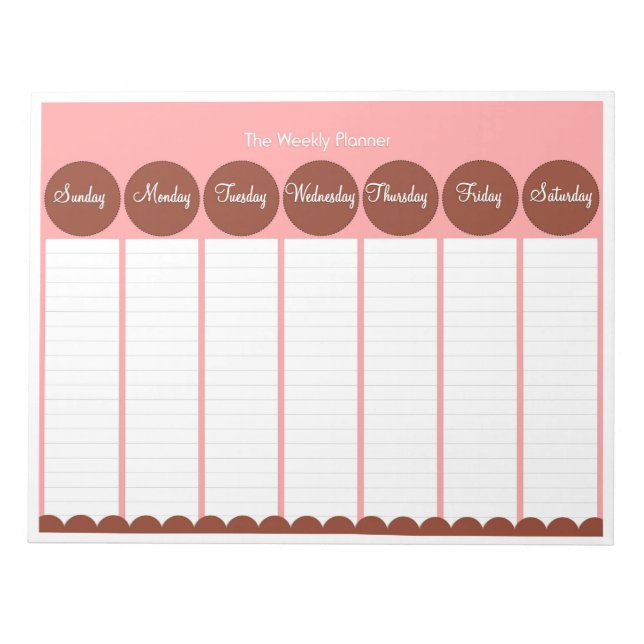 Simple Sunday to Saturday Weekly Planner Notepad (Front)