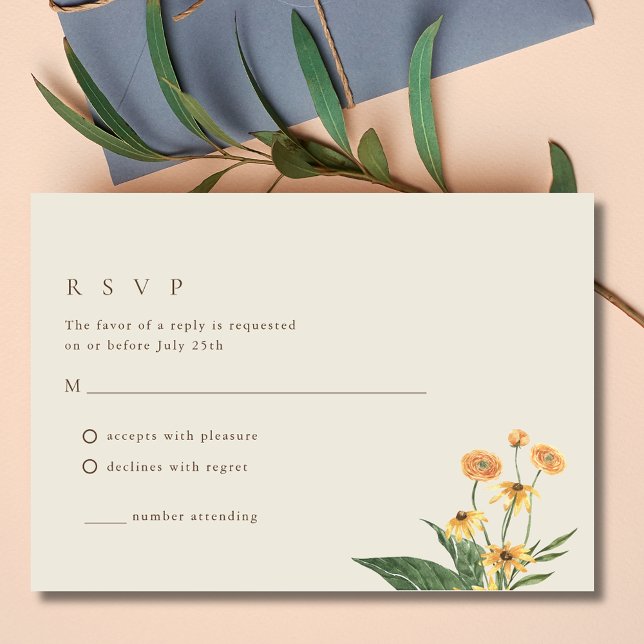 Simple Sunflower Boho Wedding Carte RSVP (Simple Sunflower Boho Wedding RSVP Card)