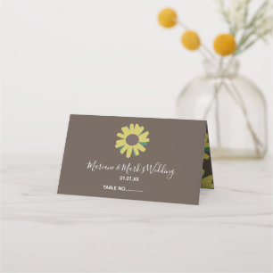 Simple Sunflower Botanical Pattern Yellow Wedding Place Card