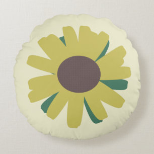 Simple Sunflower Brown Green Yellow Flower Round Pillow