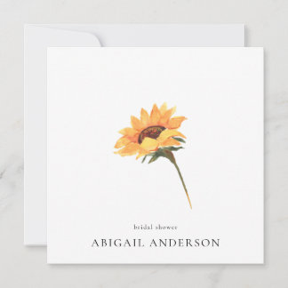 Simple Sunflower Stem Minimalist Square Shower Invitation