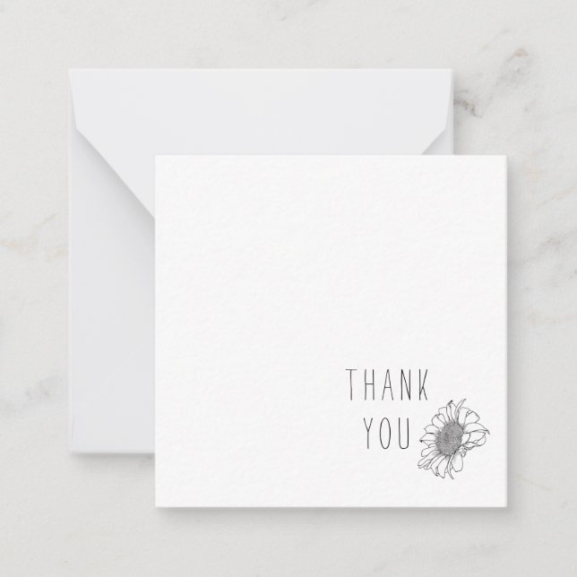 Simple Sunflower Thank You Monogram Blank Card (Front)