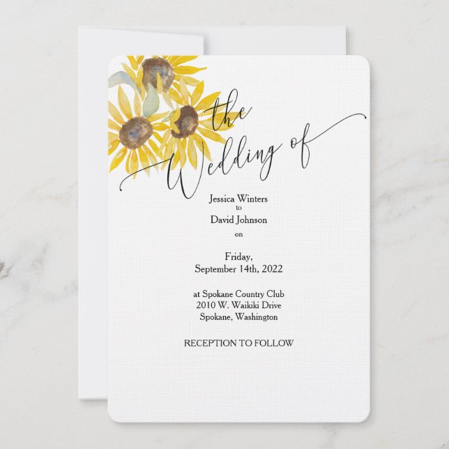 Simple Sunflower Wedding Invitation design (Front)