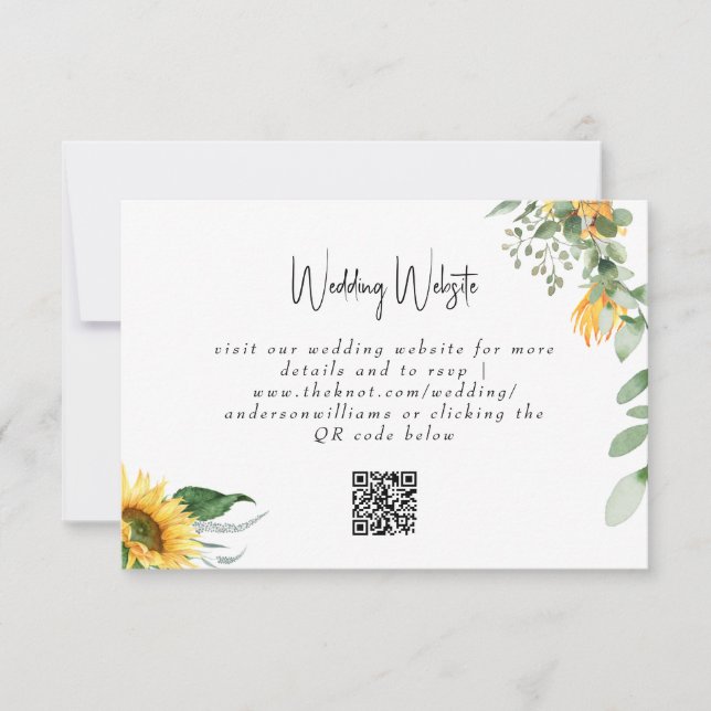 Simple Sunflower Wedding QR Code Website RSVP Card (Front)