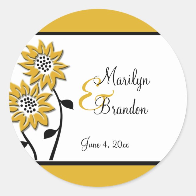 Simple Sunflowers 1.5" Round Wedding Sticker (Front)