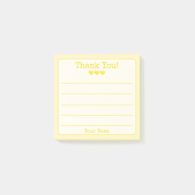 Simple Sunny Yellow Your Name Thank You  Post-it Notes (Front)