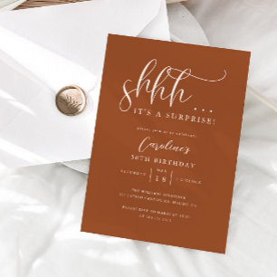 Simple Surprise Birthday Party Terracotta Invitation