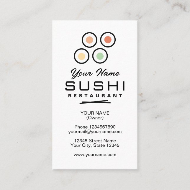 Simple sushi restaurant logo template custom business card (Front)