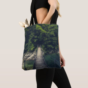Simple suspension bridge over river Idrijca, Slove Tote Bag