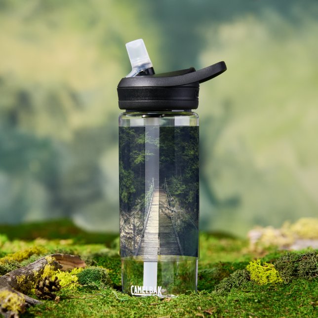 Simple suspension bridge over river Idrijca, Slove Water Bottle (Outdoor)