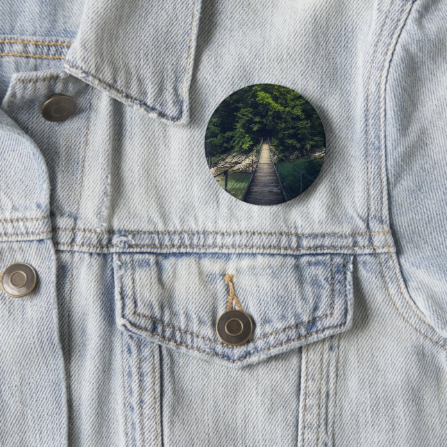 Simple suspension bridge river Idrijca, Slovenia 2 Inch Round Button (In Situ)