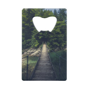 Simple suspension bridge river Idrijca, Slovenia Credit Card Bottle Opener