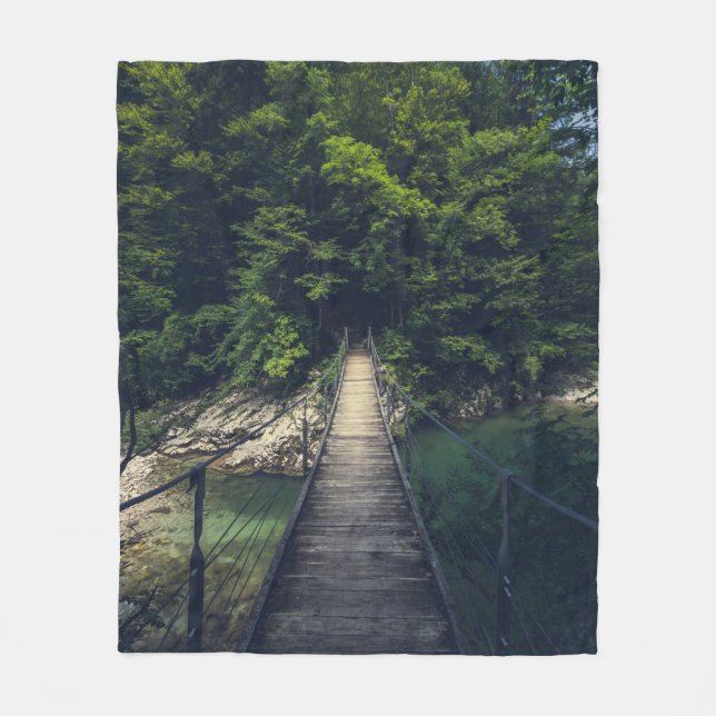 Simple suspension bridge river Idrijca, Slovenia Fleece Blanket (Front)