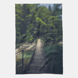Simple suspension bridge river Idrijca, Slovenia Kitchen Towel