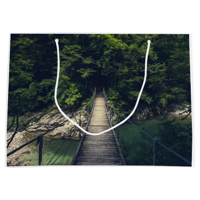 Simple suspension bridge river Idrijca, Slovenia Large Gift Bag (Front)