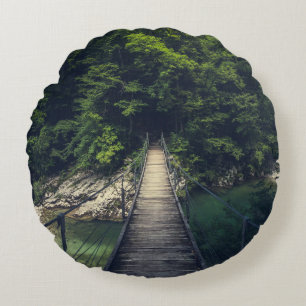Simple suspension bridge river Idrijca, Slovenia Round Pillow