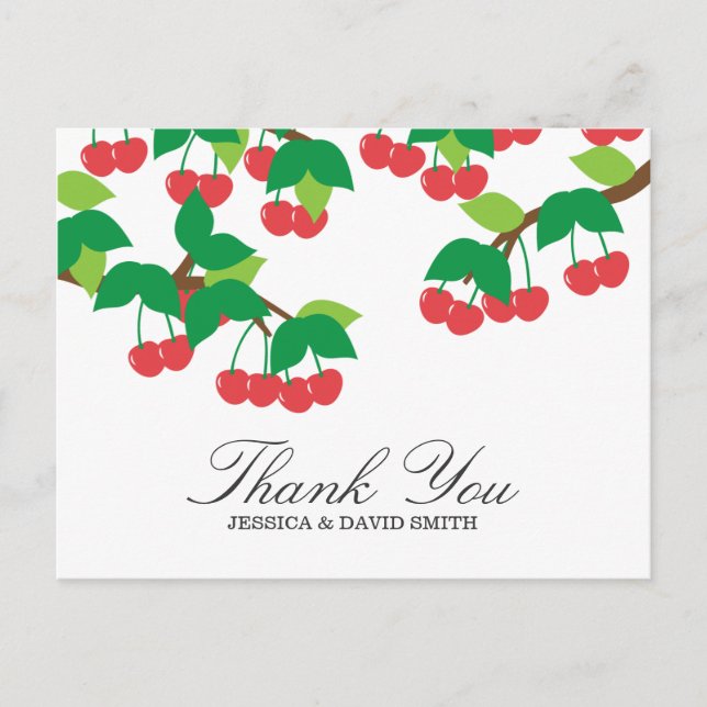 Simple Sweet Cherries Wedding Thank You Postcard (Front)