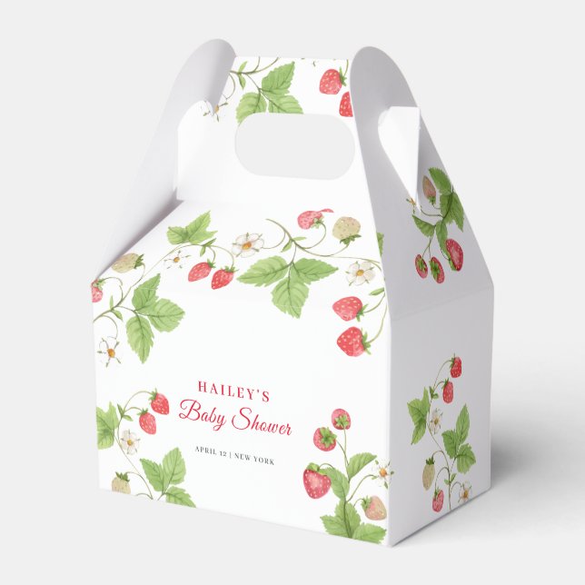 Simple Sweet Greenery Strawberry Baby Shower Favor Box (Front Side)