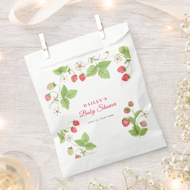 Simple Sweet Greenery Strawberry Baby Shower Favour Bag (Clipped)