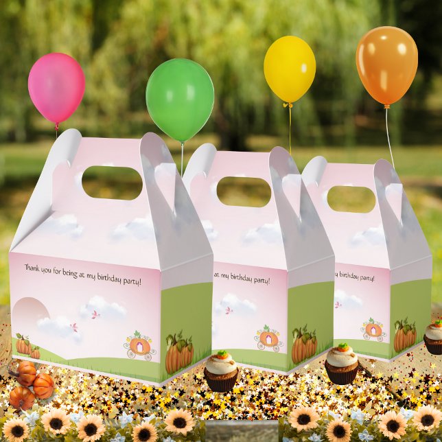 Simple Sweet Pink Pumpkin Carriage Girl's Birthday Favor Box (Customized "Thank you for being at my birthday party" pumpkins and fancy carriage party favor boxes)