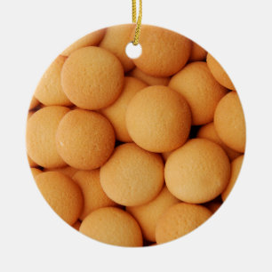 Simple Sweet Vanilla Wafer Cookie Dessert Pattern Ceramic Ornament