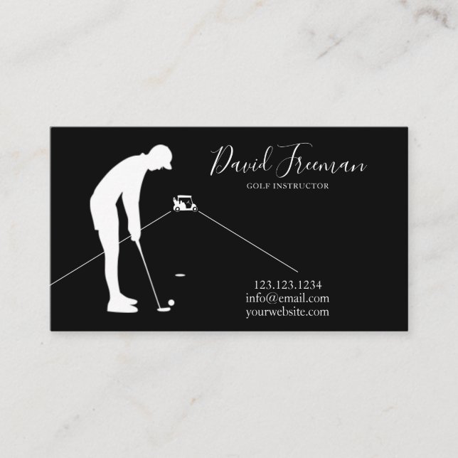 Simple Swing Silhouette Black Golf Instructor Business Card (Front)
