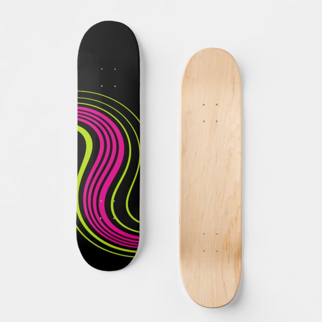 Simple Swirl in Lime Green, Hot Pink and Black Skateboard (Front)