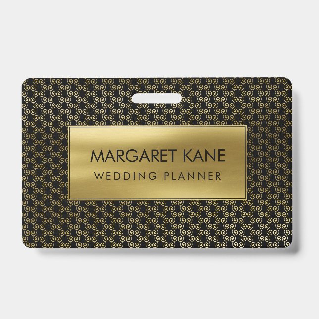 Simple Swirl Pattern Gold on Black Badge (Front)