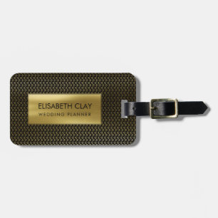Simple Swirl Pattern Gold on Black Luggage Tag