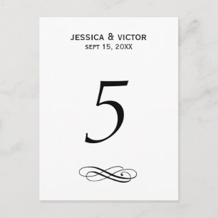 Simple swirl table number card wedding reception
