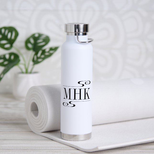 Simple Swirls Monogram Initials Water Bottle (Yoga (Rotated))