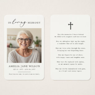 Simple Sympathy Funeral Memorial Prayer Photo Card