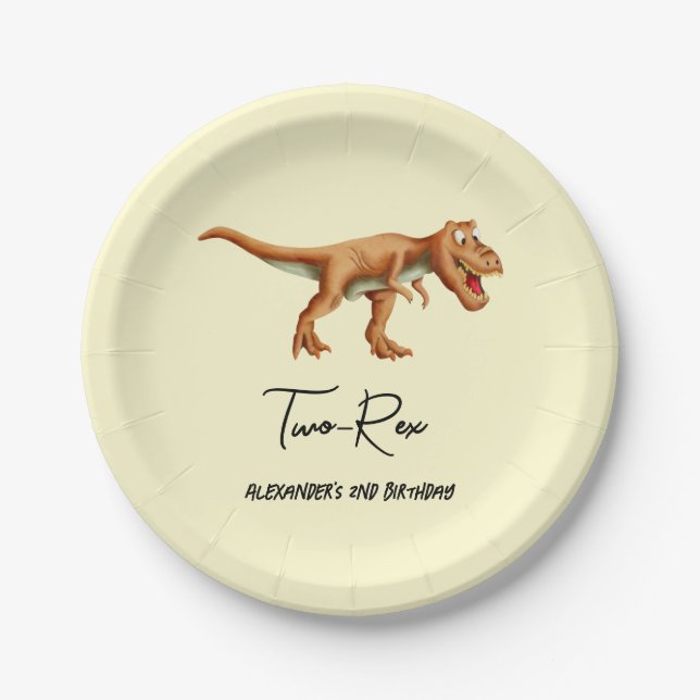 Simple T Rex Dinosaur Birthday Party Paper Plate (Front)