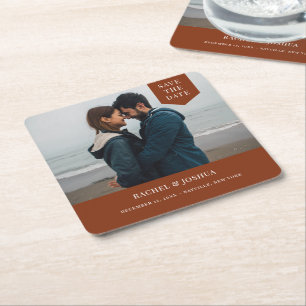 Simple Tag Photo Save The Date Square Paper Coaster