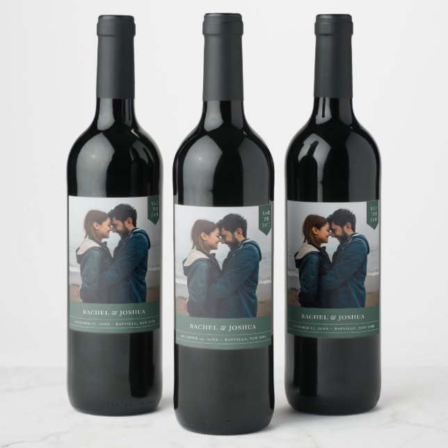 Simple Tag Photo Save The Date Wine Label (Bottles)