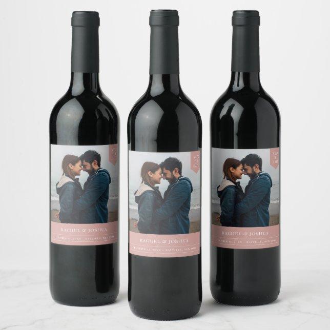 Simple Tag Photo Save The Date Wine Label (Bottles)
