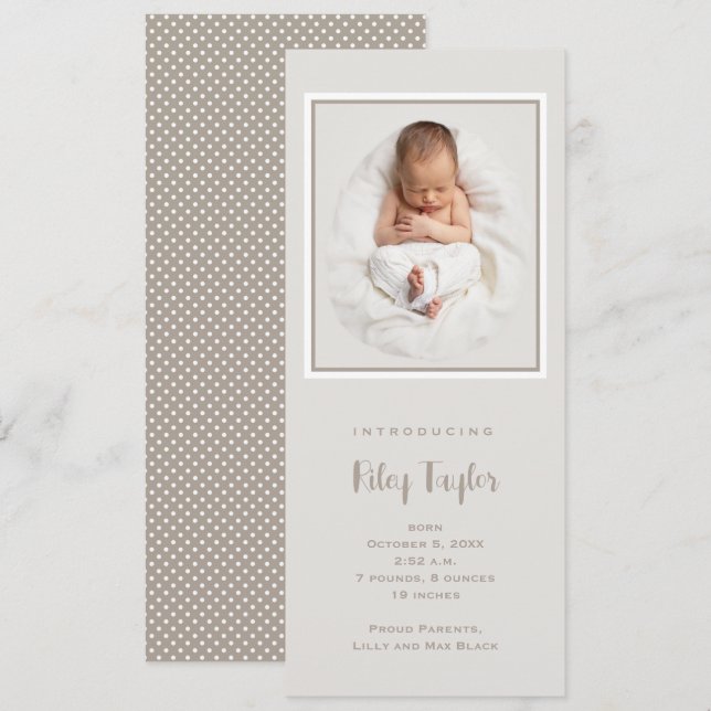 Simple Tall Baby Photo Birth Announcement (Front/Back)