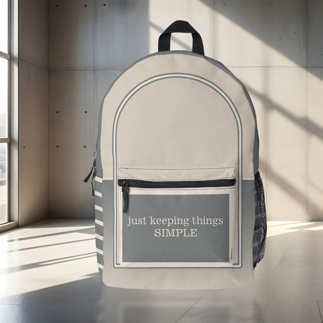 Simple Tan Grey  Printed Backpack (Tan grey backpack featuring a simple design with a few stripes. Add your custom quote.)