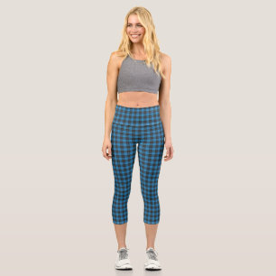Simple Tartan Pattern in Dark Blue Capri Leggings