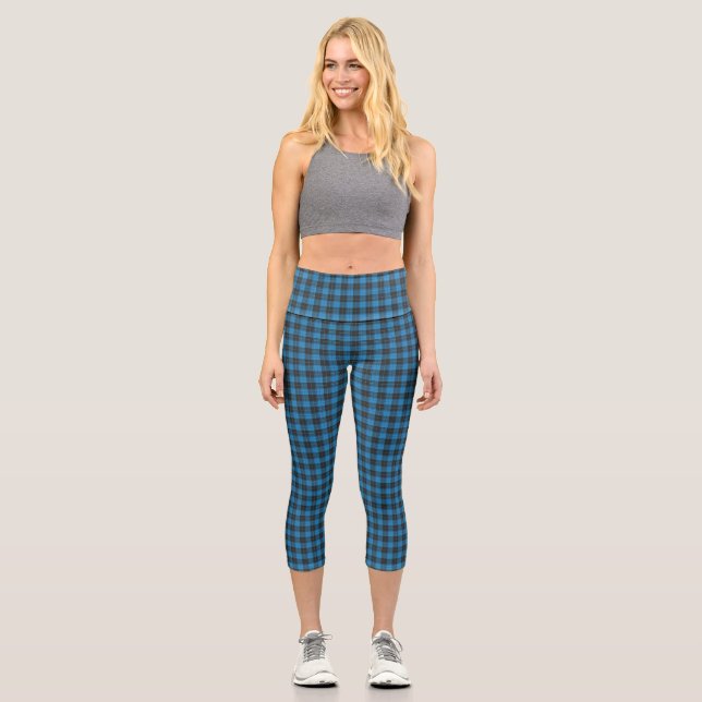 Simple Tartan Pattern in Dark Blue Capri Leggings (Front)