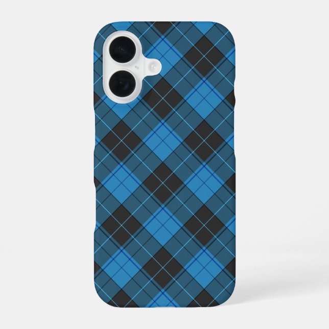 Simple Tartan Pattern in Dark Blue iPhone 16 Case (Back)