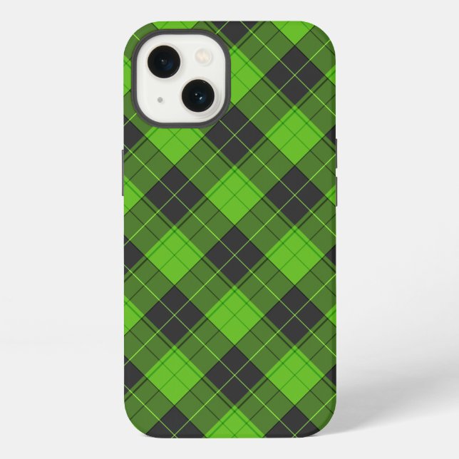 Simple tartan pattern in dark green diagonal iPhone case (Back)