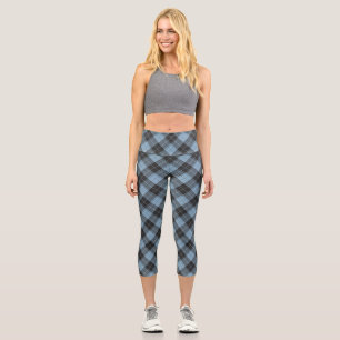 Simple tartan pattern in light blue capri leggings