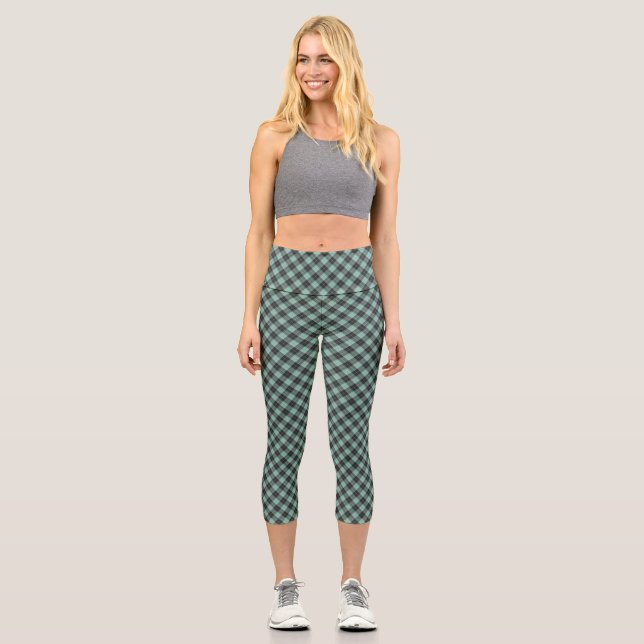 Simple tartan pattern in turquoise capri leggings (Front)