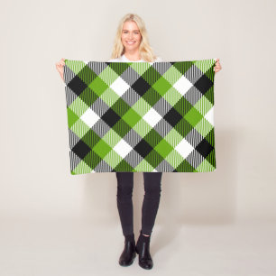 Simple Tartan Plaids Neon Green Fleece Blanket