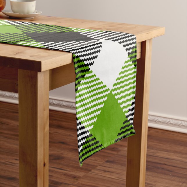 Simple Tartan Plaids Neon Green  Long Table Runner (In Situ)