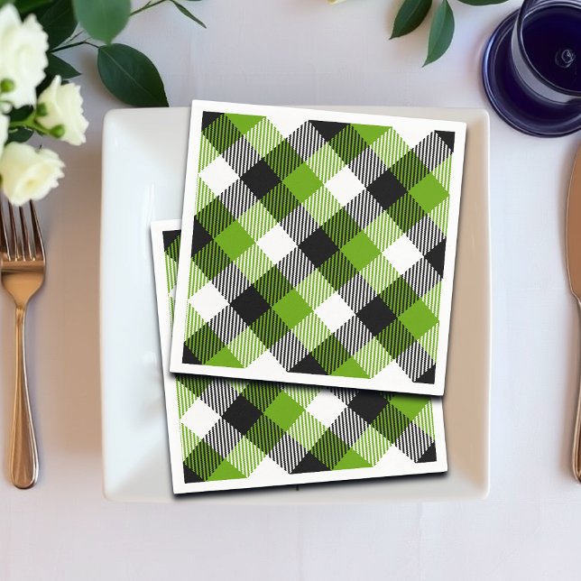 Simple Tartan Plaids Neon Green  Napkin (Creator Uploaded)