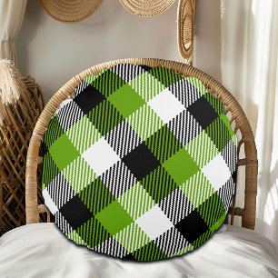 Simple Tartan Plaids Neon Green  Round Pillow